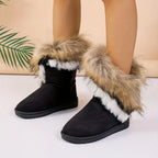 Faux Fur MidCalf Thermal Plush Lined Flat Outdoor Snow Boot