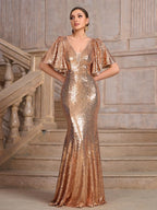 Sexy V-neck Sequins Mermaid Party Dress