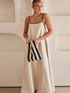 Débora Elegant Linen-cotton Dress with Open Back for Women