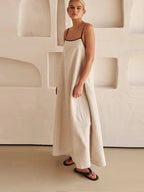 Débora Elegant Linen-cotton Dress with Open Back for Women