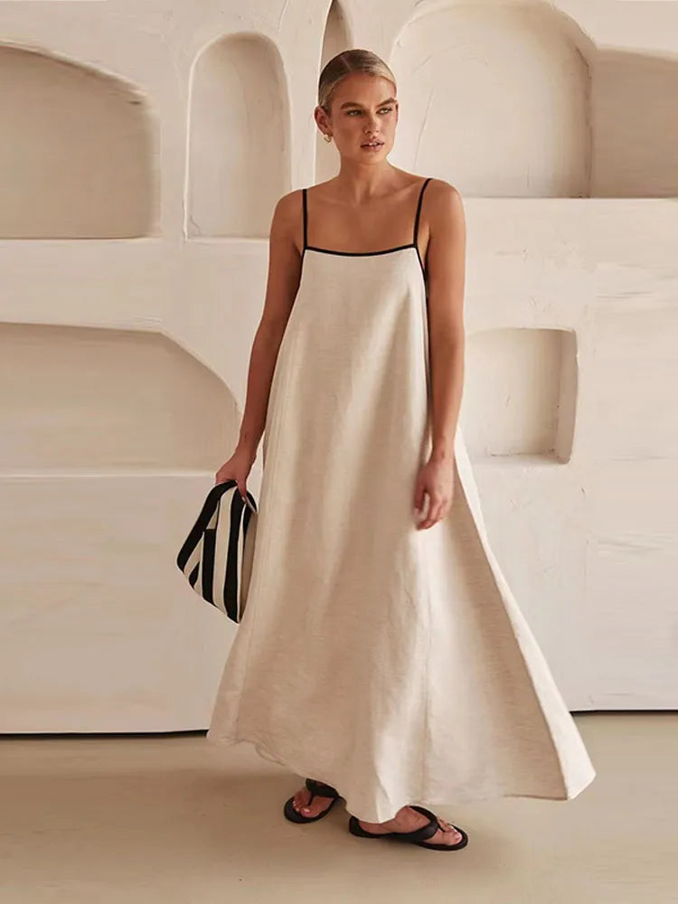 Gwendolyn Elegant Linen-cotton Dress with Open Back for Women