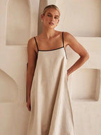 Débora Elegant Linen-cotton Dress with Open Back for Women