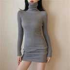 DressBetty - 2024 Solid Cotton Korean Fashion Knit Clothing Women Bodycon Dress