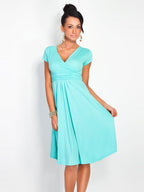 Solid V neck Dress