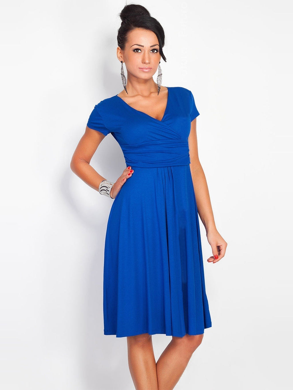 Solid V neck Dress