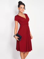 Solid V neck Dress