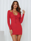 Solid color Sexy knitted jumper long sleeve slim dress