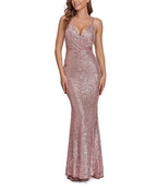 Sparkle V Neck Sleeveless Formal Evening Dress