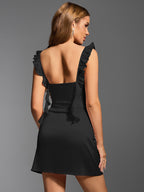 Spliced Ruffles Ribbon Trim Backless Bodycon Dress