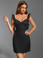 Spliced Ruffles Ribbon Trim Backless Bodycon Dress