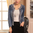 Denim Slim Zipper Sequins Jacket