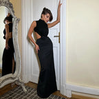 Elegant Hollow Back Sexy Solid Color Turtle Neck Sleeveless Dress Party Dress
