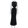 Elegant Hollow Back Sexy Solid Color Turtle Neck Sleeveless Dress Party Dress