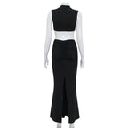 Elegant Hollow Back Sexy Solid Color Turtle Neck Sleeveless Dress Party Dress
