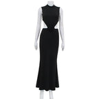 Elegant Hollow Back Sexy Solid Color Turtle Neck Sleeveless Dress Party Dress