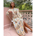 Long Sleeved Printed Casual Dress Loose Vacation Dress