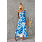 Oblique Shoulder Printing Elastic Lining Dress Casual