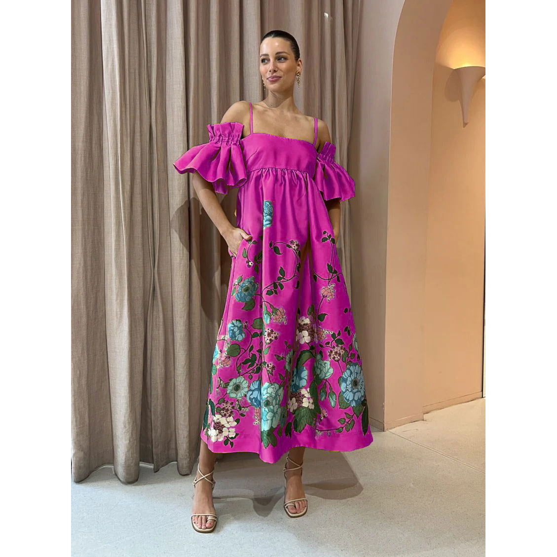 Off Shoulder Pocket Dress Loose Casual Multi Color