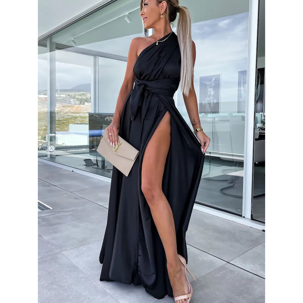 Changeable Lace up Dress Loose Casual Slit Dress