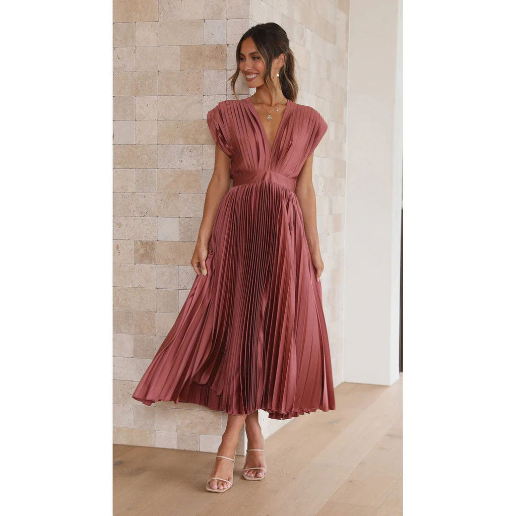 Pleated Dress Casual Loose Zip Sleeveless Dress