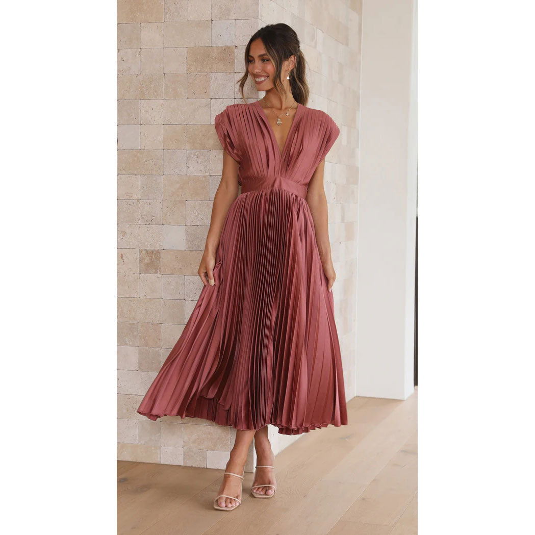 Pleated Dress Casual Loose Zip Sleeveless Dress