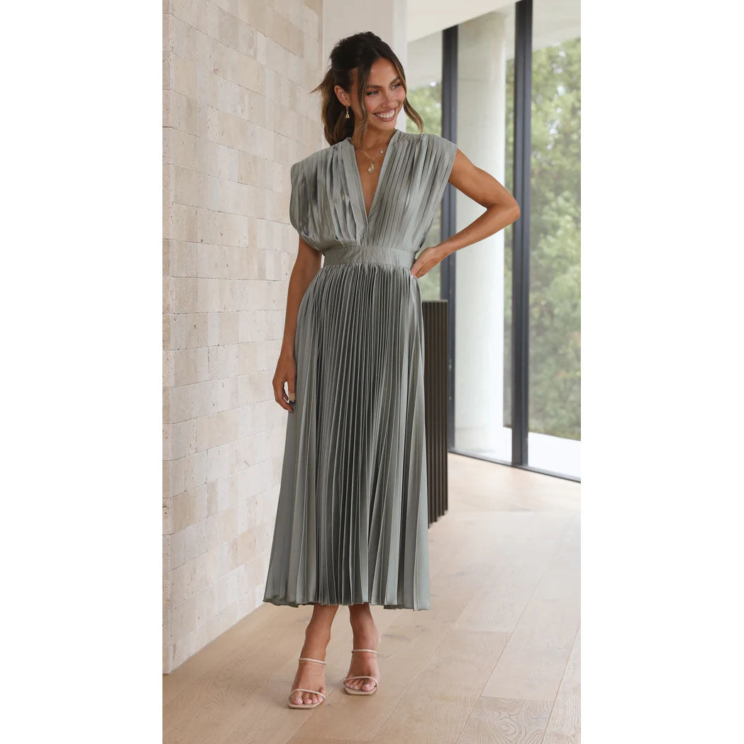 Pleated Dress Casual Loose Zip Sleeveless Dress