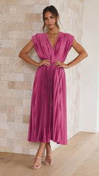 Pleated Dress Casual Loose Zip Sleeveless Dress