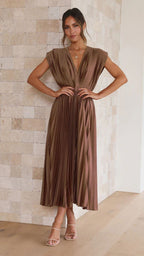 Pleated Dress Casual Loose Zip Sleeveless Dress