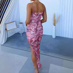 Suspender Printed Dress Casual Holiday Party Dress