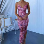 Suspender Printed Dress Casual Holiday Party Dress