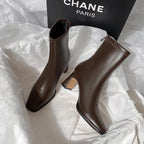 Fashion Square Ankle Comfortable Soft Leather High Heel Zipper Ankle Boot