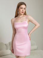 Square Neck Decoration Satin Bodycon Cami Dress