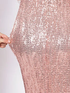 Square Neck Long Evening Mermaid Dress Sequined Floor Length Stretchy Party Dress