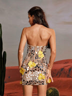 Flower Acrylic Embellished Mini Dress