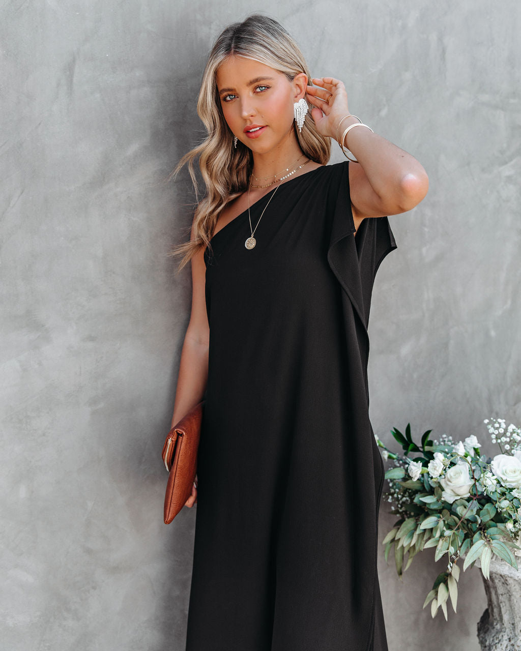 Strike A Pose One Shoulder Statement Maxi Dress Black