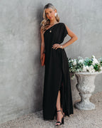 Strike A Pose One Shoulder Statement Maxi Dress Black