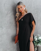 Strike A Pose One Shoulder Statement Maxi Dress Black
