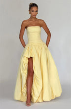 Strapless High Split Lace-Up Back Maxi Dress