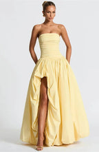 Strapless High Split Lace Up Back Maxi Dress