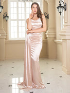 Strapless Ruched Satin Party Dress