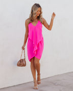Such A Flirt Halter Ruffle Dress Hot Pink
