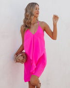 Such A Flirt Halter Ruffle Dress Hot Pink