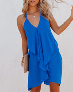 Such A Flirt Halter Ruffle Dress Royal Blue
