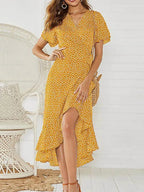 Beach Floral Boho Long Chiffon Ruffles VNeck Sexy Party Robe Midi Dresses