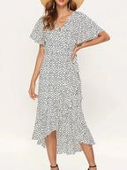 Beach Floral Boho Long Chiffon Ruffles VNeck Sexy Party Robe Midi Dresses