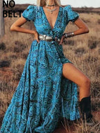 Elegant HighWaist Bohemian Floral Print Maxi Boho Dress