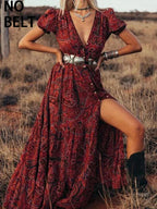 Elegant HighWaist Bohemian Floral Print Maxi Boho Dress
