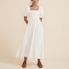 DressBetty - Summer Dresses For Women  Square Neck Smocked Short Puff Sleeve Vacation Beach Style