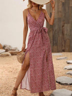 Floral Slit Backless Beach Midi Dress