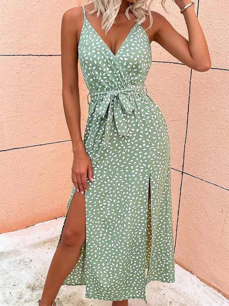 Floral Slit Backless Beach Midi Dress